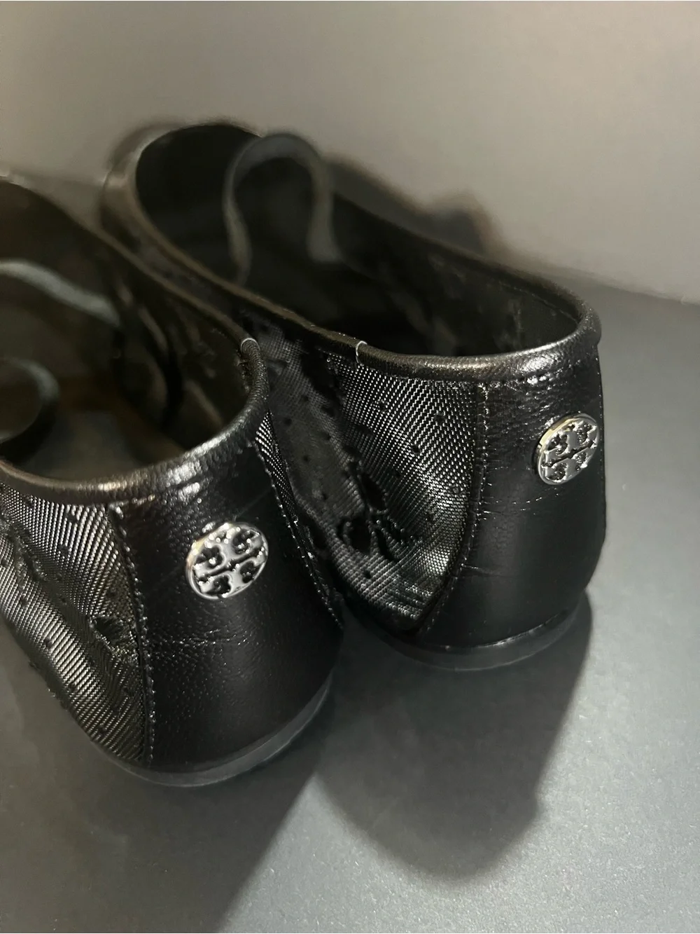 New Tory Burch Black Textured Ballet Flats with Elastic Strap